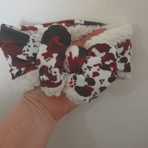 Fleeced lined cow print baby head band ear warmer
